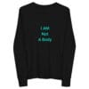 Black long-sleeve shirt with motivational text.