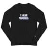 Black long-sleeve shirt with text design.